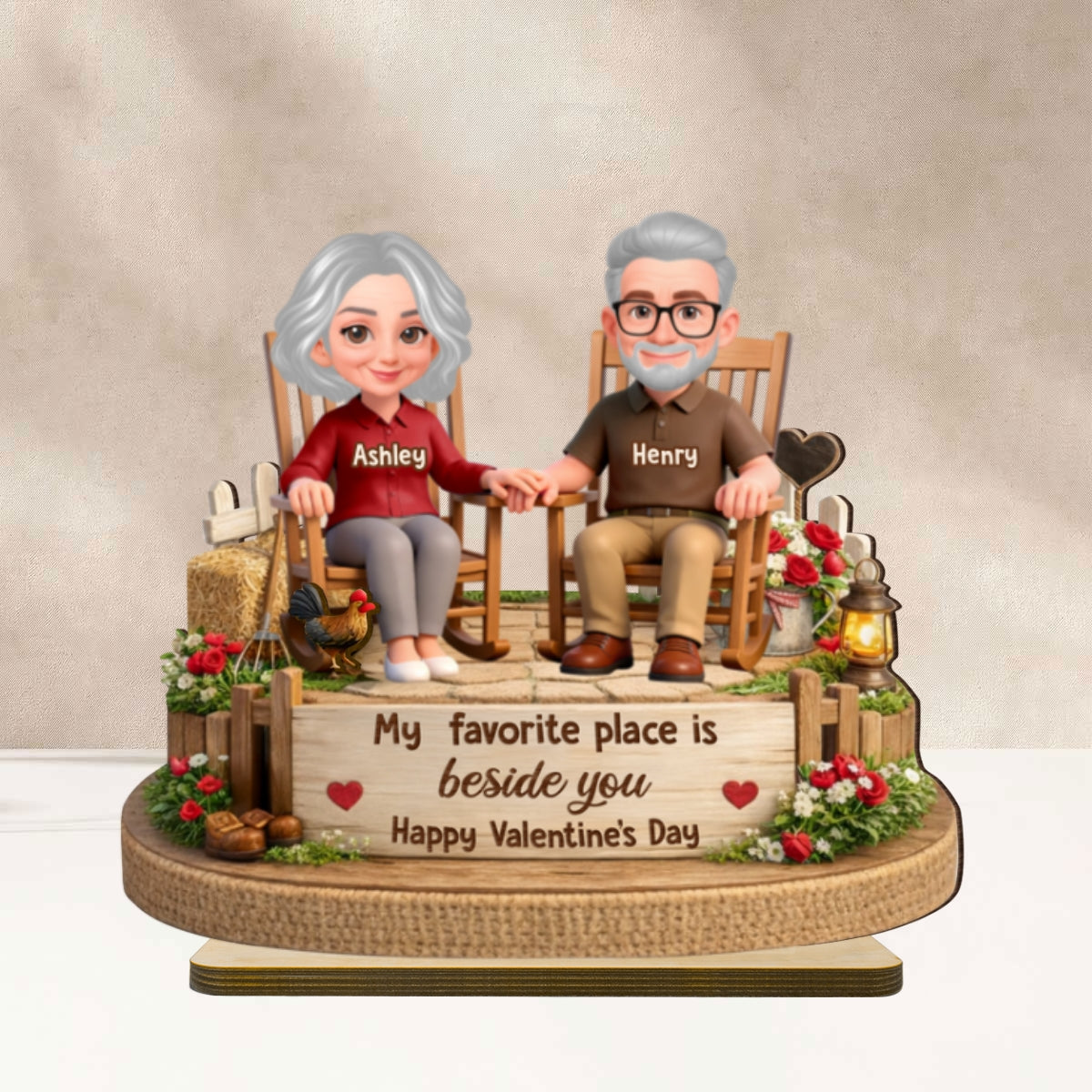 My Favorite Place is Beside You Farmhouse Couple - Personalized 2-Layered Wooden Plaque - Valentine's Day Gift for Her, for Him