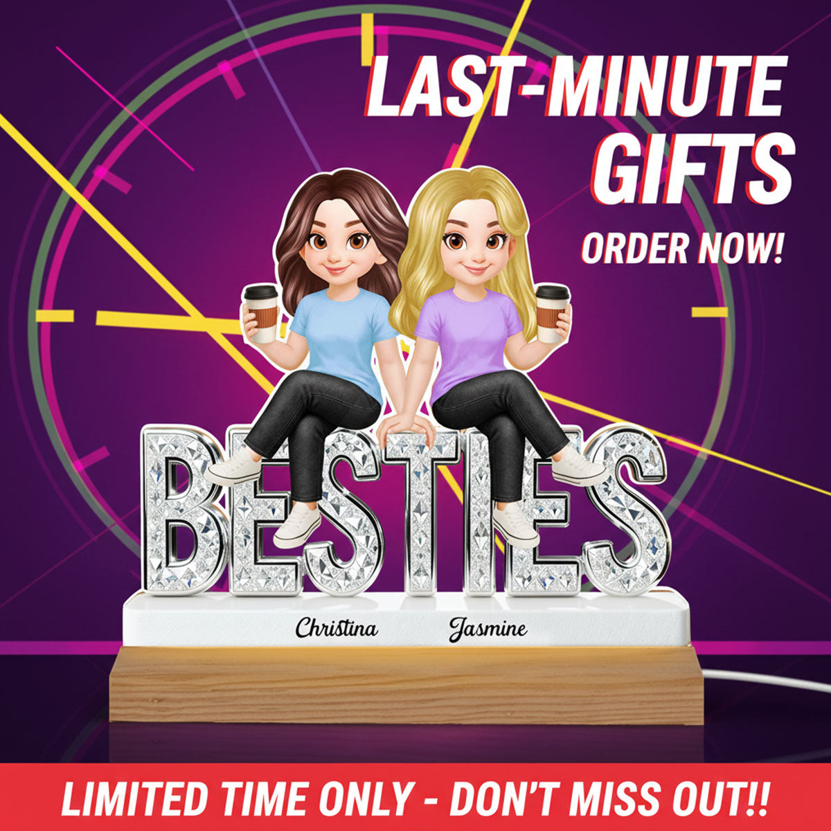 Beautiful Besties Forever - Personalized Acrylic Plaque LED Night Light - Gift For Best Friends
