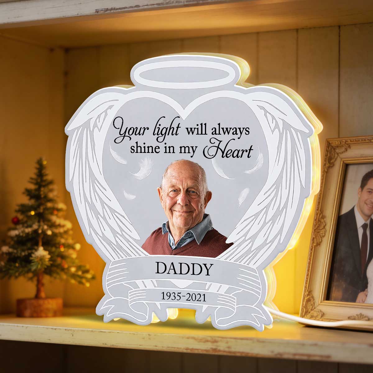 Custom Photo Memorial Heart Wings - Personalized Light Box - Memorial Gift, Sympathy Gift For Loved One