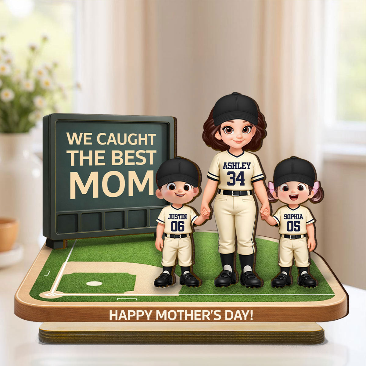 Our MVP Baseball Mom - Personalized 2-Layered Wooden Plaque - Sentimental Keepsake, Mother's Day Gift for Mom, Wife