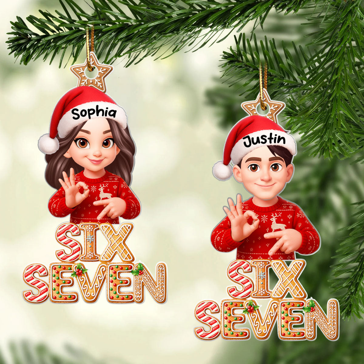 Funny Custom Six Seven 67 Gingerbread Pattern - Personalized Acrylic Ornament - Teen Slang Funny Tree Decor, Funny Teen Grandkid Gift