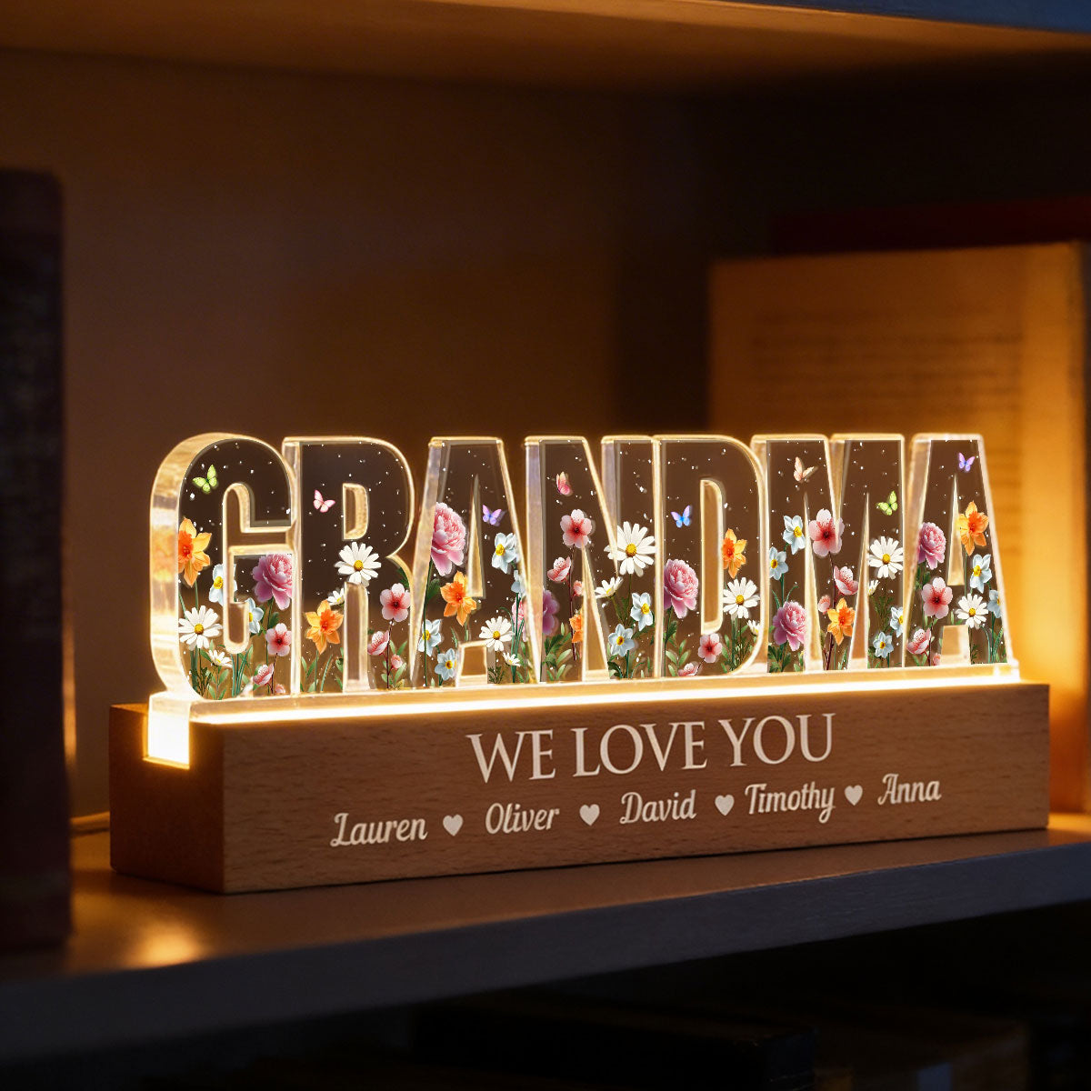 Custom Birth Month Flower Printed - Personalized Acrylic Block LED Night Light - Sentimental Mother's Day Gift for Mom, Grandma