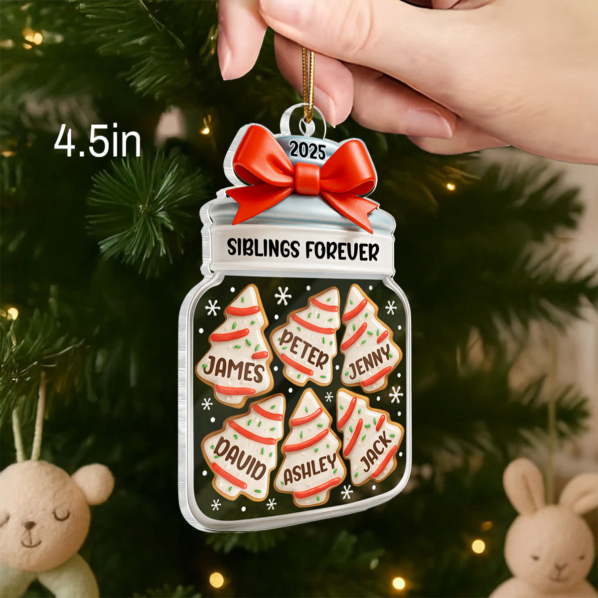 Christmas Tree Cake Siblings Forever - Personalized Acrylic Ornament - Christmas Gift for Siblings