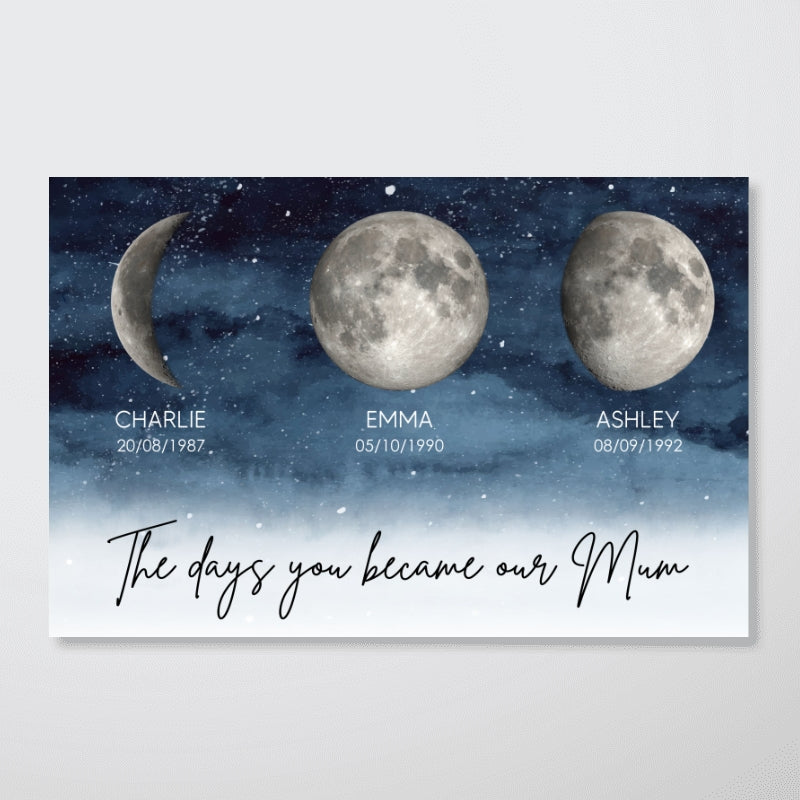Starry Night The Day You Become Mum Grandma Custom Birth Moon Phase - Personalised Poster, Mother's Day Gift For Mum, Grandma