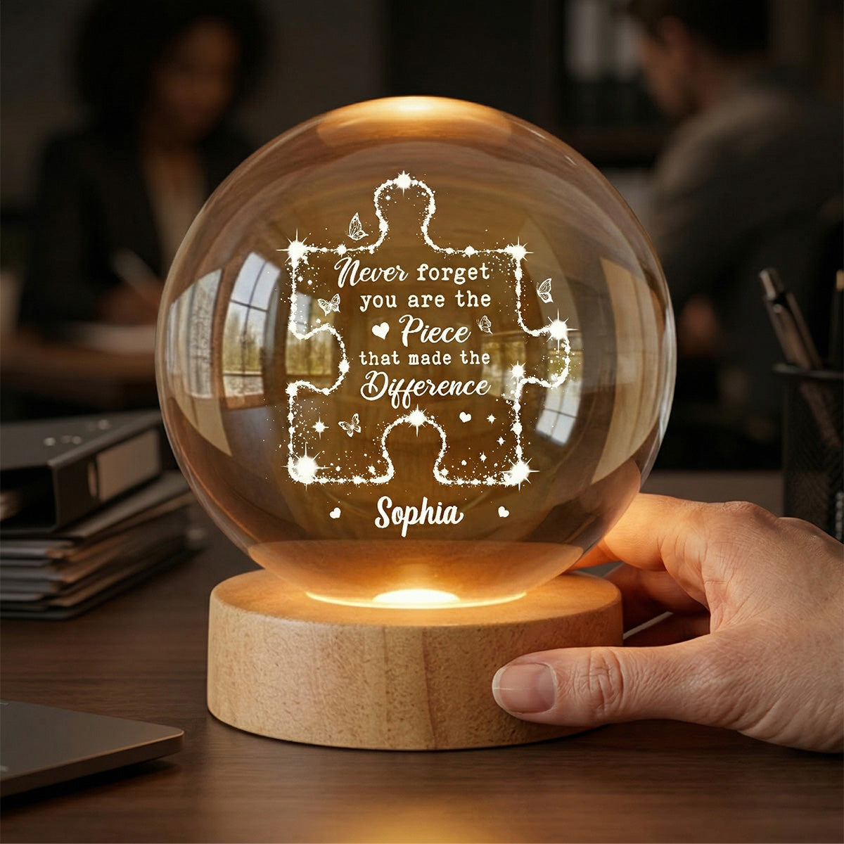 Never Forget The Difference You Make - Personalized Crystal Ball LED Night Light - Thank You Appreciation Gift for Coworker, Teacher, Employee Leaving Gift