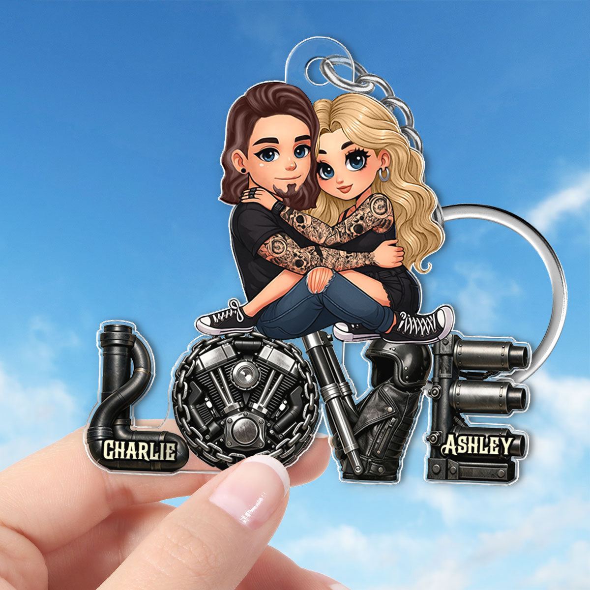 Biker Couple Together - Personalized Acrylic Keychain - Gift For Bikers, Gift For Him, For Her