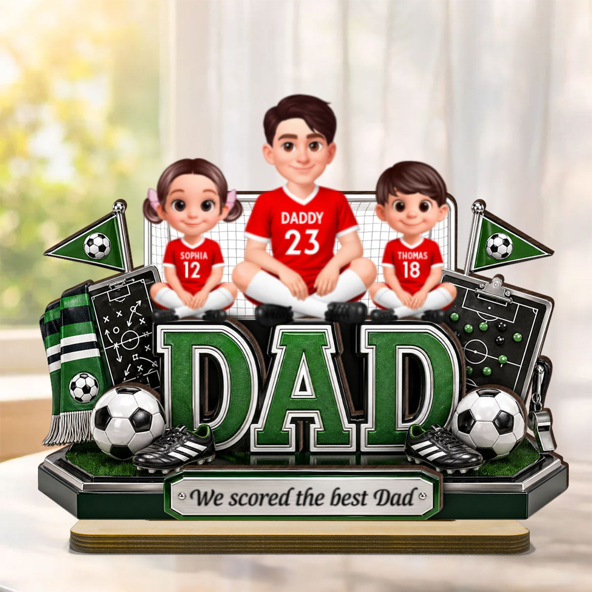 Soccer Dad Kids We Scored The Best Dad - Personalized 2-Layered Wooden Plaque - Heartfelt Gift For Soccer Dad, Gift For Husband
