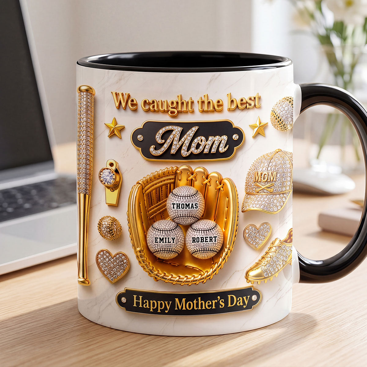 3D Effect Baseball We Caught The Best Mom - Personalized Mug - Mother's Day Gift For Mom, Wife