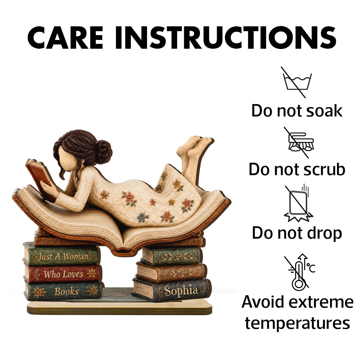 Woman Reading Book 2D Flat - Personalized 2-Layered Wooden Plaque - Gift For Book Lover, Bookworm