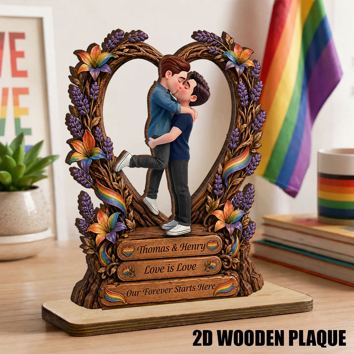 Our Forever Starts Here LGBT+ Couple - Personalized 2-Layered Wooden Plaque - Gift For Couple, Happy Pride Month
