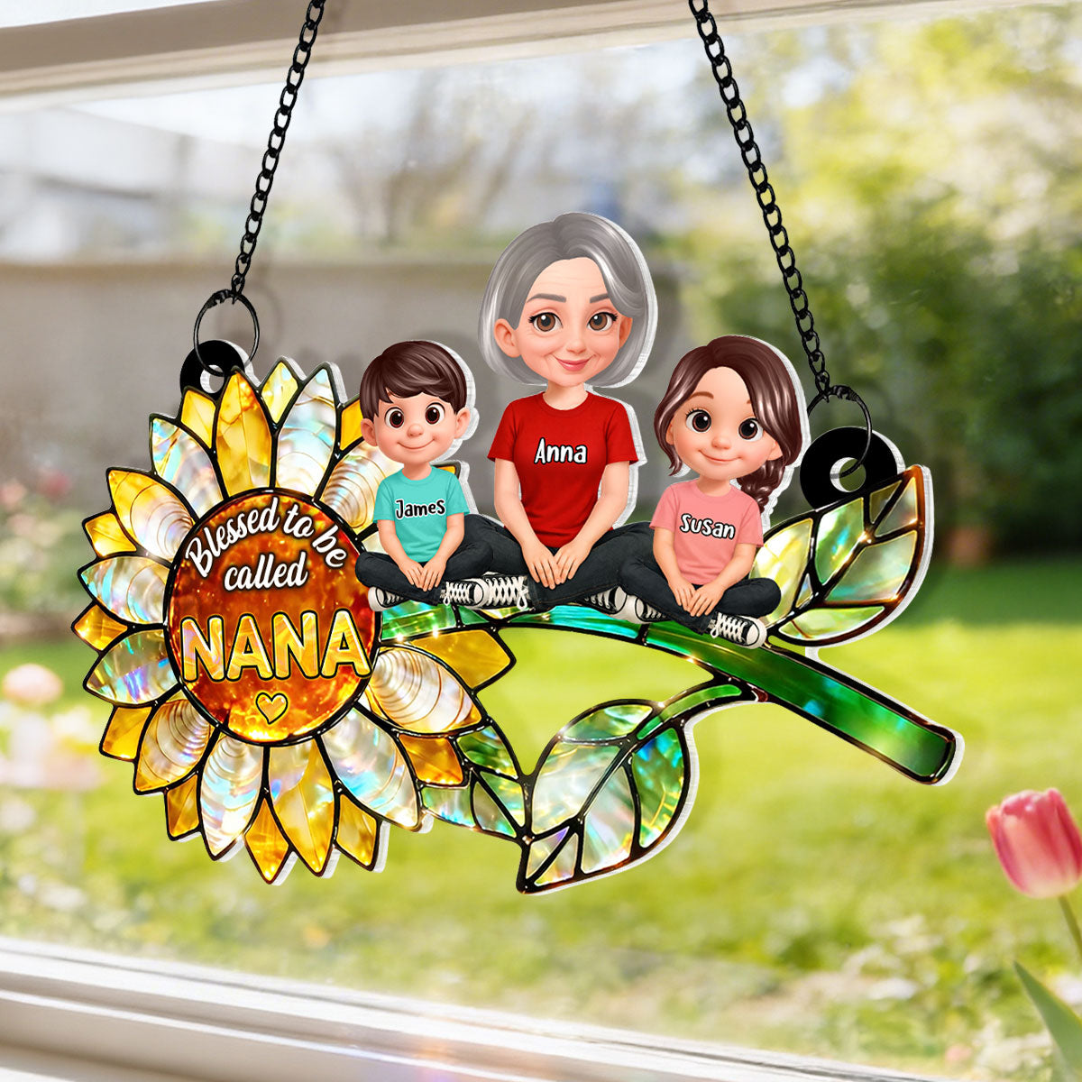 Blessed to be Called Grandma Sunflower - Personalized Window Hanging Suncatcher - Mother's Day Gift for Mom, Wife
