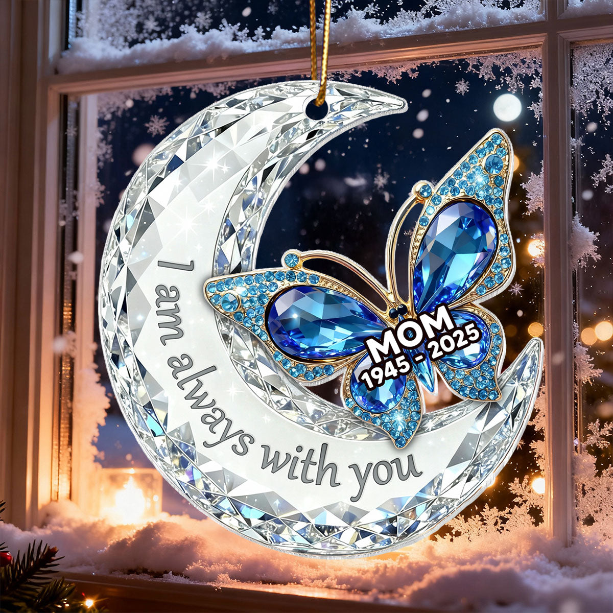 3D Effect Flat Christmas Butterfly Moon Memorial - Personalized Acrylic Ornament - Remembrance Gift, Sympathy Gift
