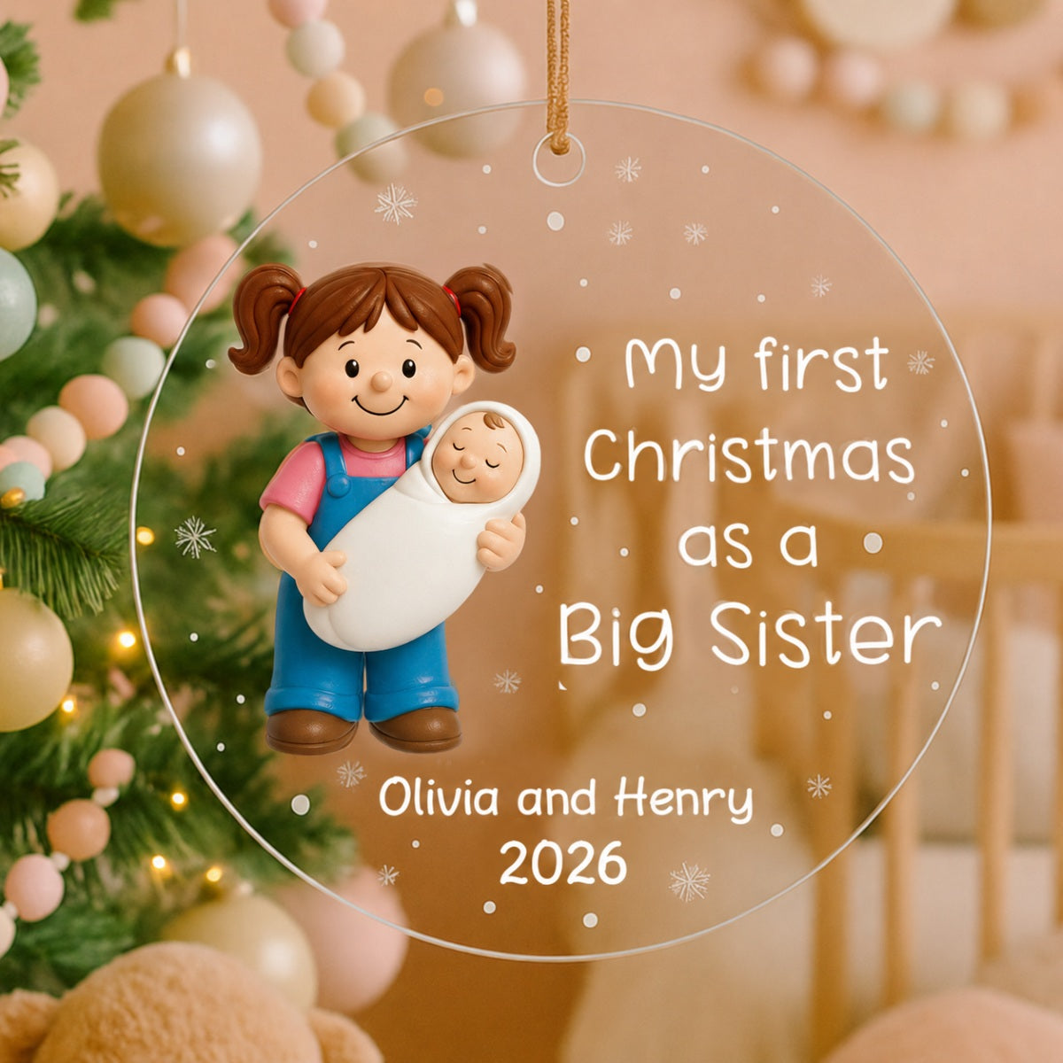 My First Christmas As Big Sister Big Brother - Personalized Acrylic Ornament - Proud New Big Siblings Gift
