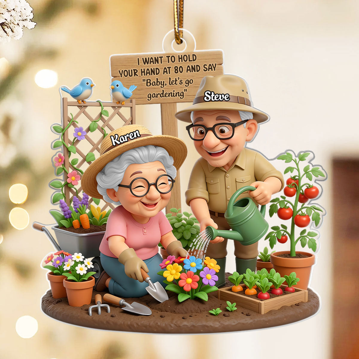 Baby Let's Go Gardening Old Couple - Personalized Acrylic Ornament - Christmas Gift For Him, For Her, For Couple