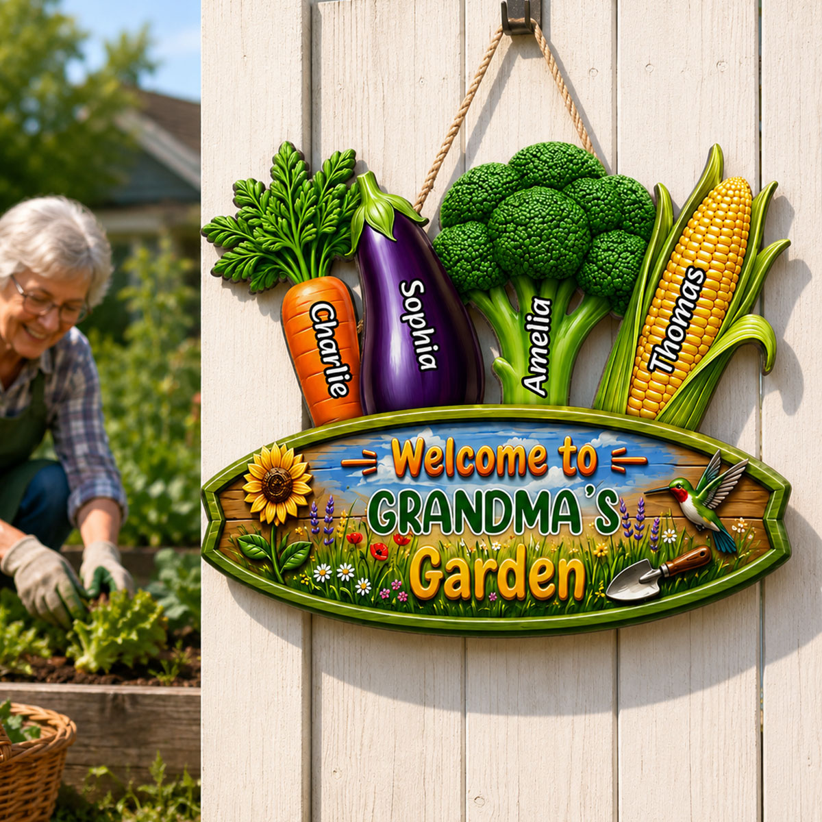 Welcome To Grandma's Garden - Personalized Wood Sign - Gift For Grandma, Garden Decorations