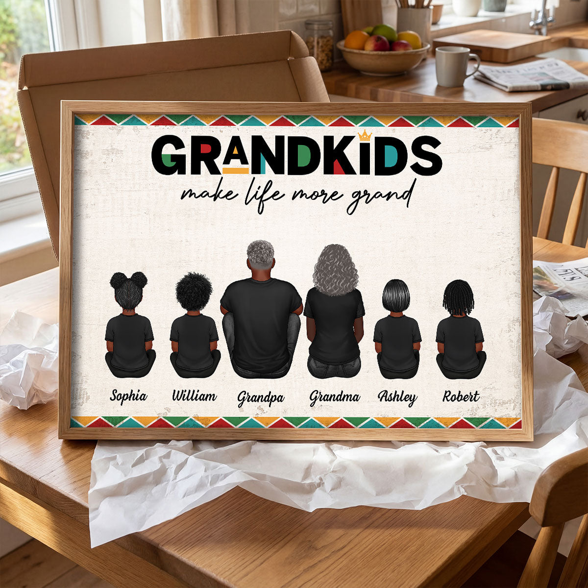 Tribal Pattern Grandkids Make Life Grand - Personalized Poster - Gift For National Grandparents Day