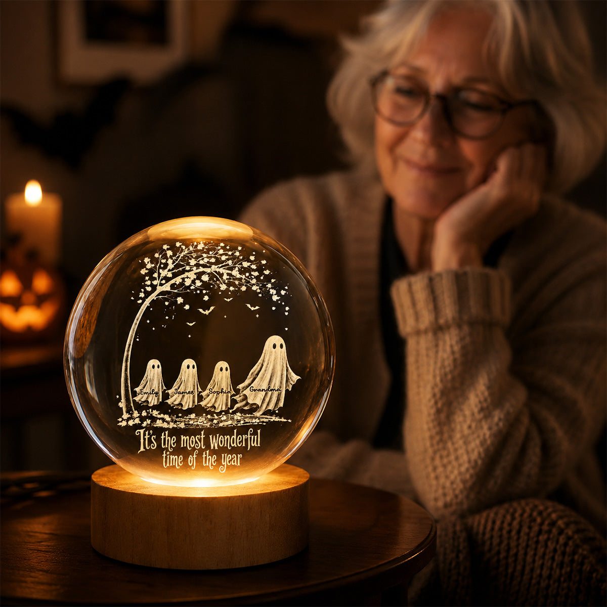 The Most Wonderful Time Of The Year Grandma Grandkids Ghosts - Personalized Crystal Ball Night Light