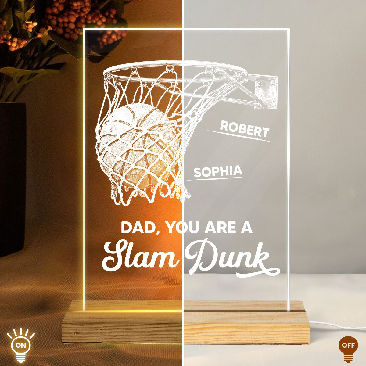 We Dunked Right Into Our Heart - Personalized Acrylic Plaque LED Night Light - Father's Day Gift For Basketball Dad
