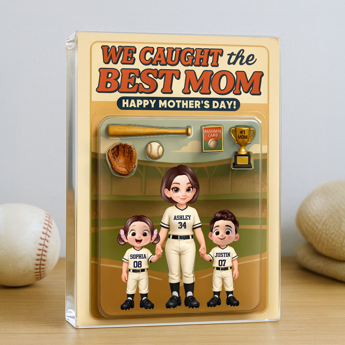 I Caught the Best Mom Baseball Mom Custom Action Figure - Personalized Acrylic Block Plaque - Heartfelt Gift for Mom, Wife