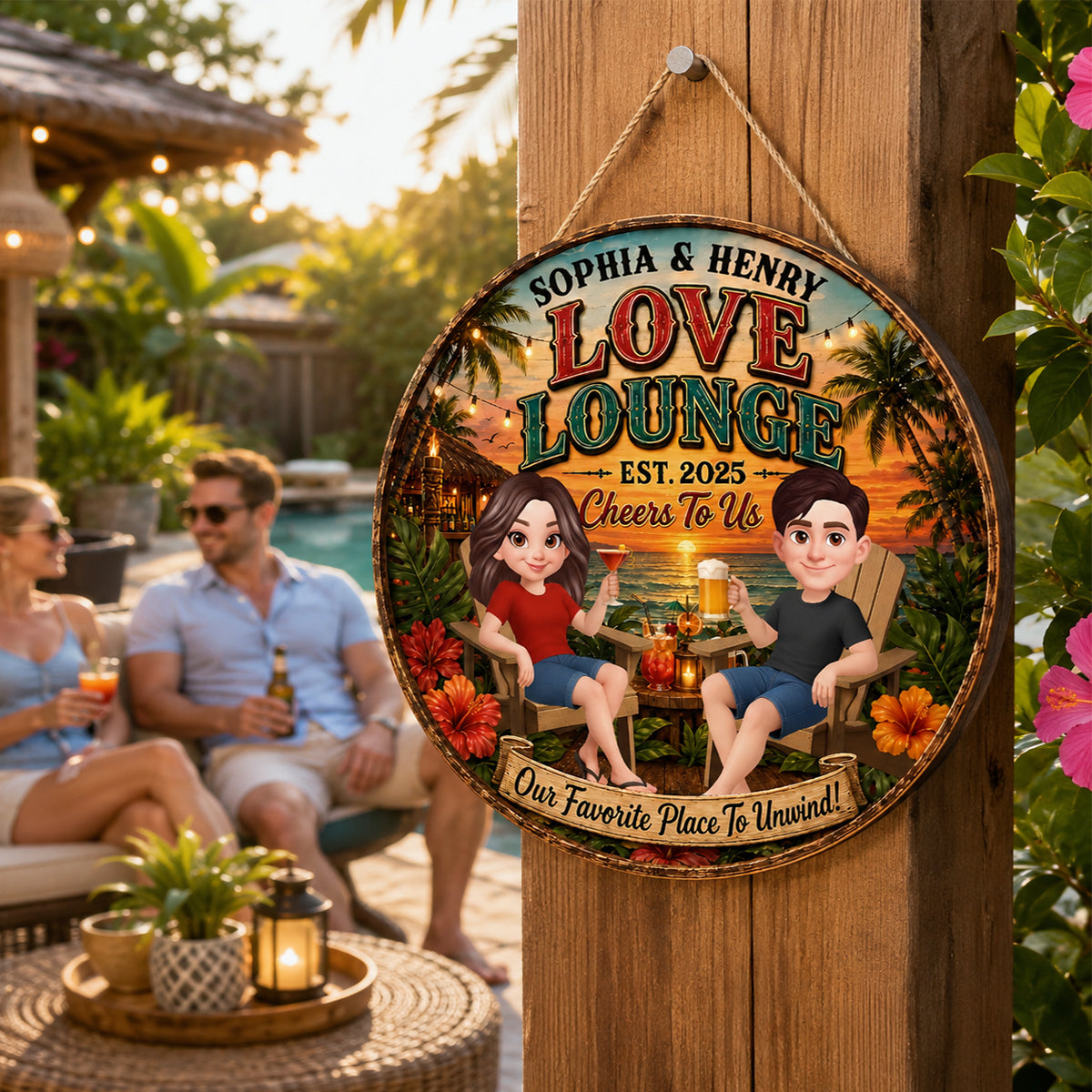 Our Favorite Place To Unwind - Personalized Wood Sign - Gift For Couple, Summer Decorations