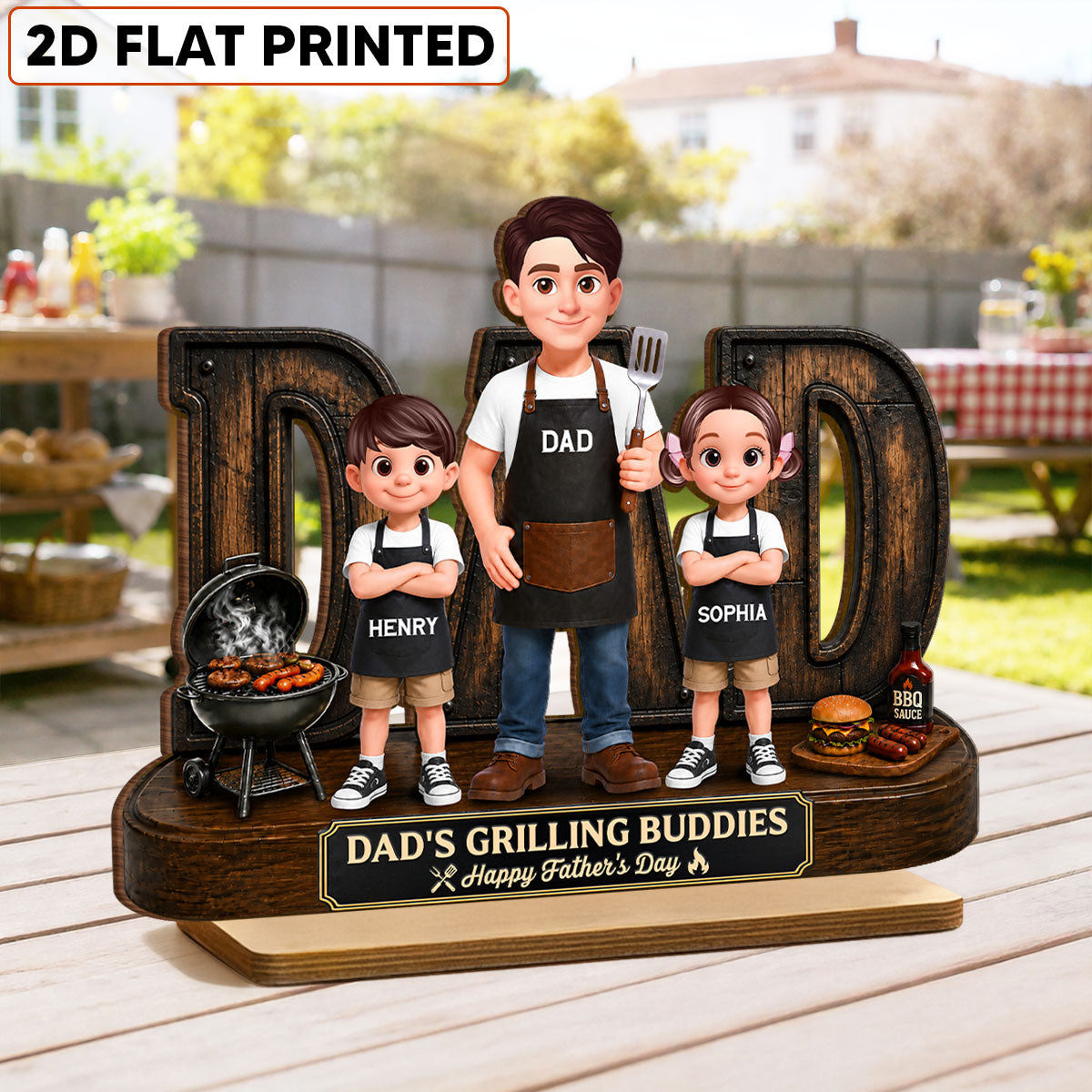 BBQ King Of The Grill Dad - Personalized Wooden Plaque -  Gift For Dad, Husband