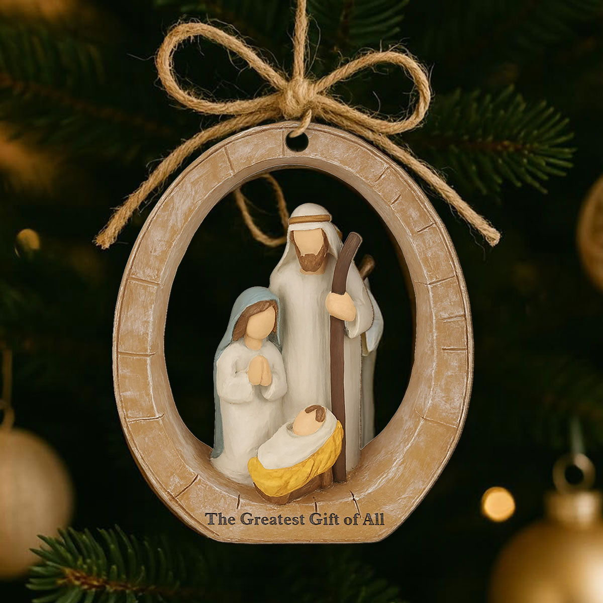 3D Effect Holy Family Nativity Scene The Greatest Gift of All Religious Keepsake - Wooden Ornament