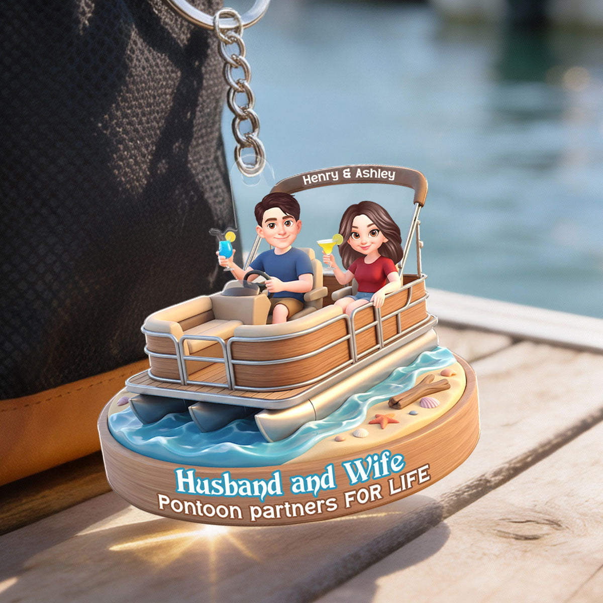 Husband and Wife Pontoon Partners for Life - Personalized Acrylic Keychain - Gift for him, Gift for her
