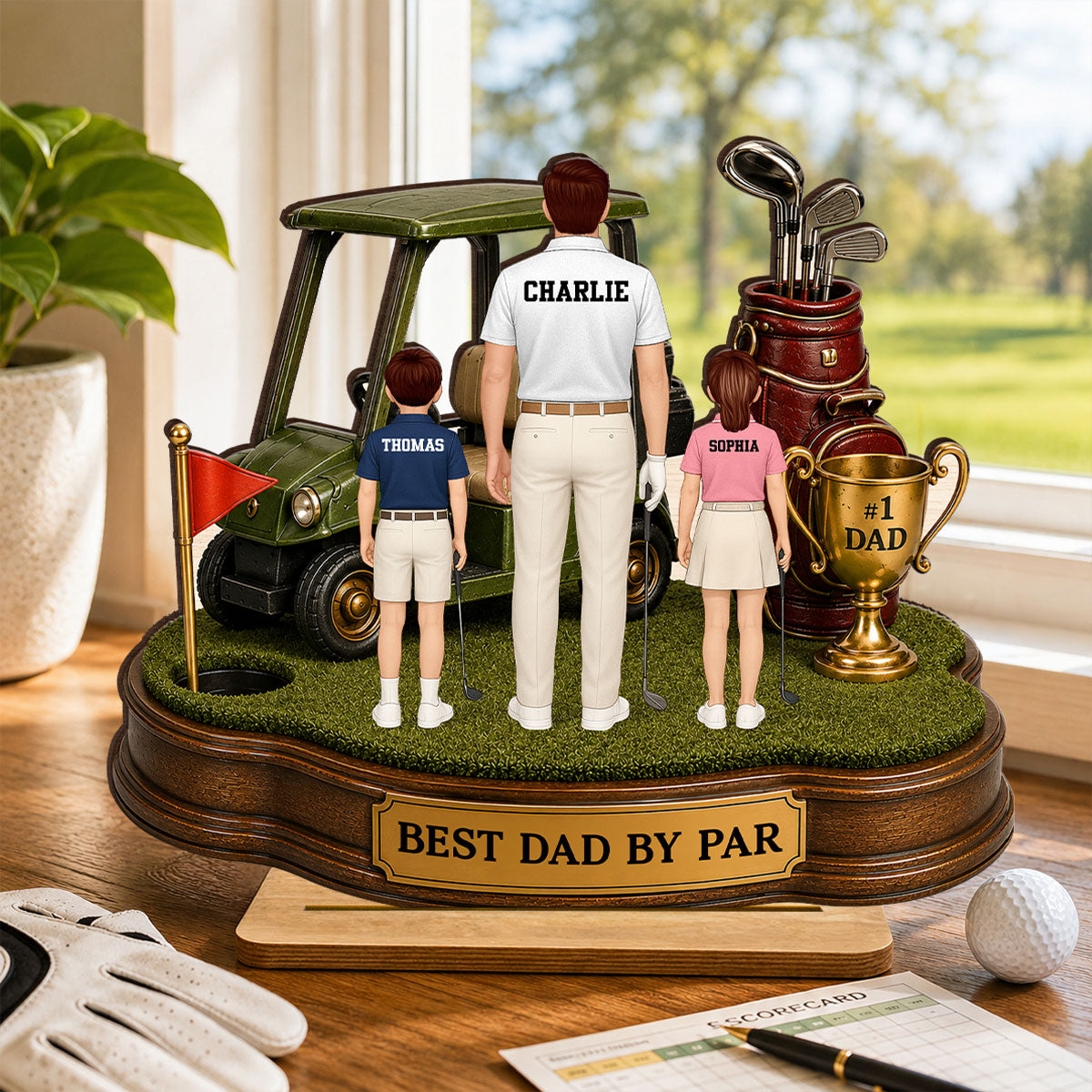Best Dad By Par Golf Dad & Kids - Personalized 2-Layered Wooden Plaque -  Gift For Dad, Husband