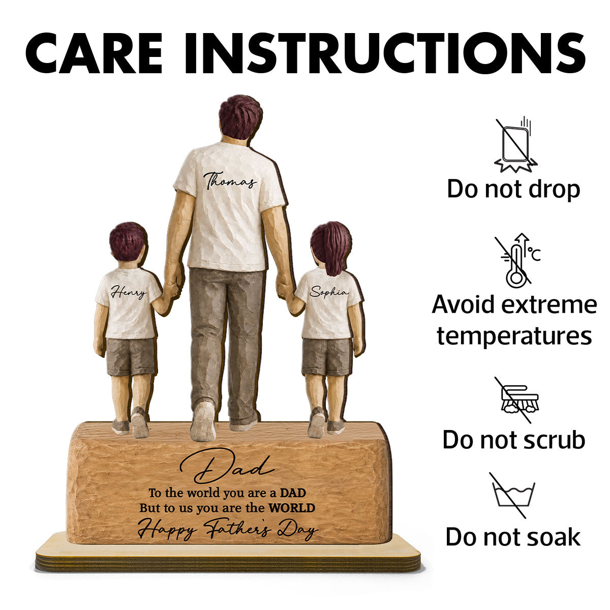 Sentimental Rustic Dad And Kids Walking - Personalized 2-Layered Wooden Plaque - Heartfelt  Gift For Dad, Husband
