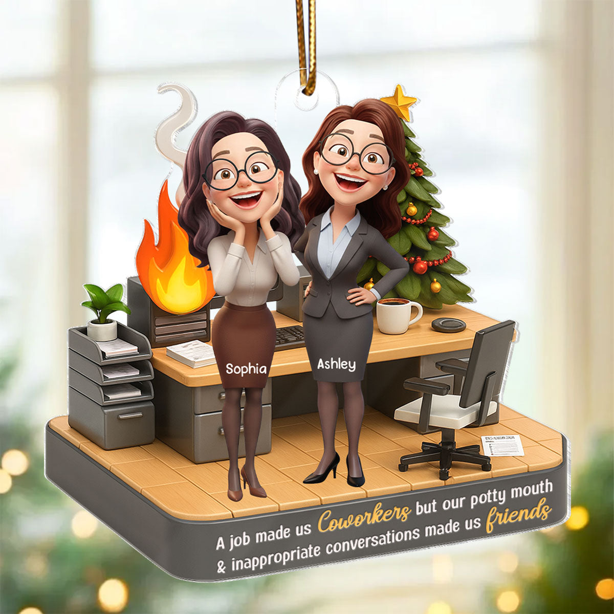 A Job Made Us Coworkers But Our Potty Mouth Make Us Friends - Personalized Acrylic Ornament - Funny Christmas Gift for Work Besties