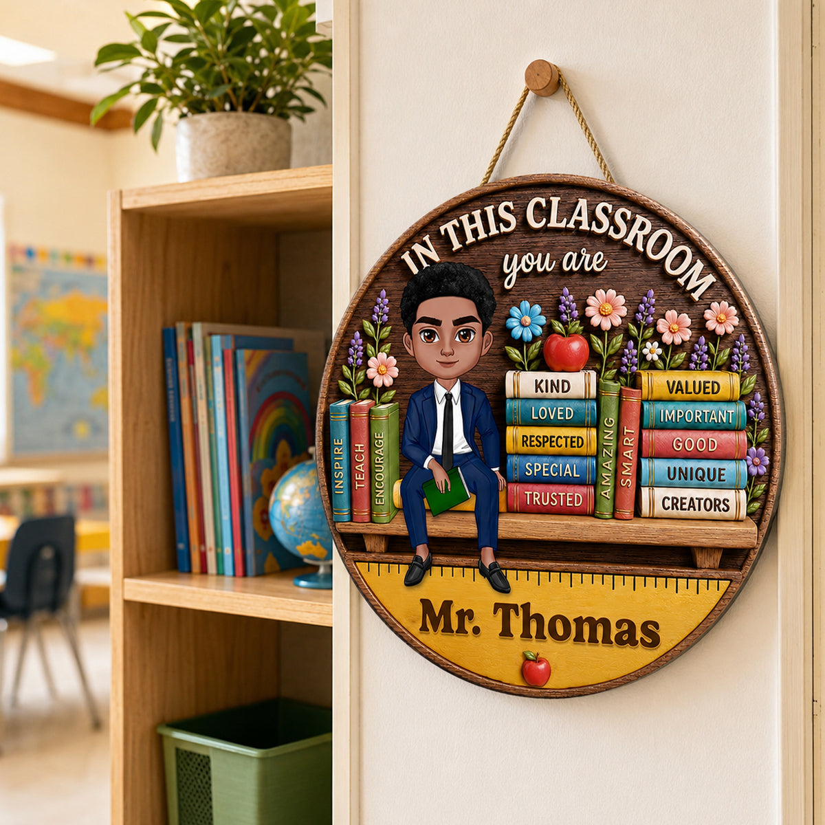 Custom Male Teacher in This Classroom - Personalized Wooden Door Sign - Teacher Wall Decor Sign, Back to School Gift for Teachers
