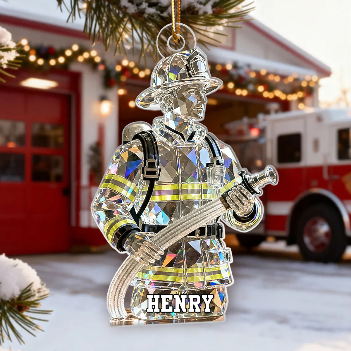 3D Effect Firefighter Pattern Crystal - Personalized Acrylic Ornament - Christmas Gift For Firefighter