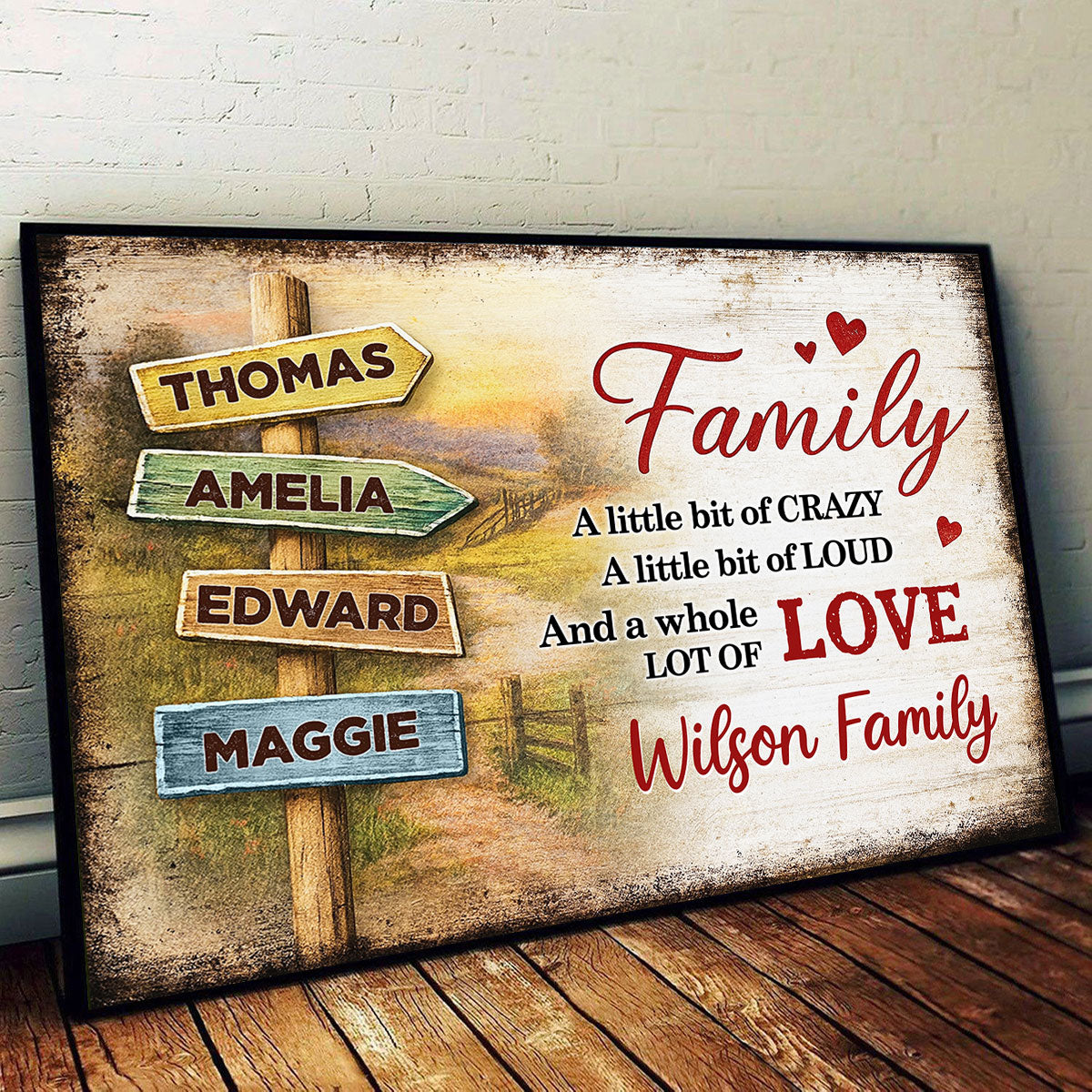 Family A Little Bit Crazy, A Whole Lot of Love - Personalized Poster - Sentimental & Timeless Gift for Parents or Grandparents, Heartwarming Home Decor