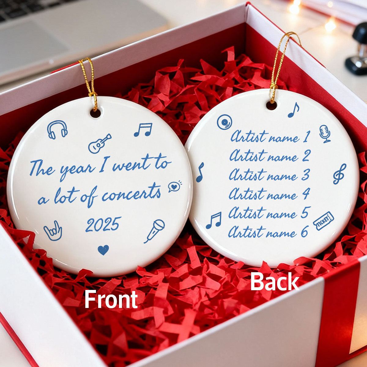 The Year I Went A Lot Of Concerts - Personalized Double Sided Ceramic Ornament - Christmas Gift For Music Lovers