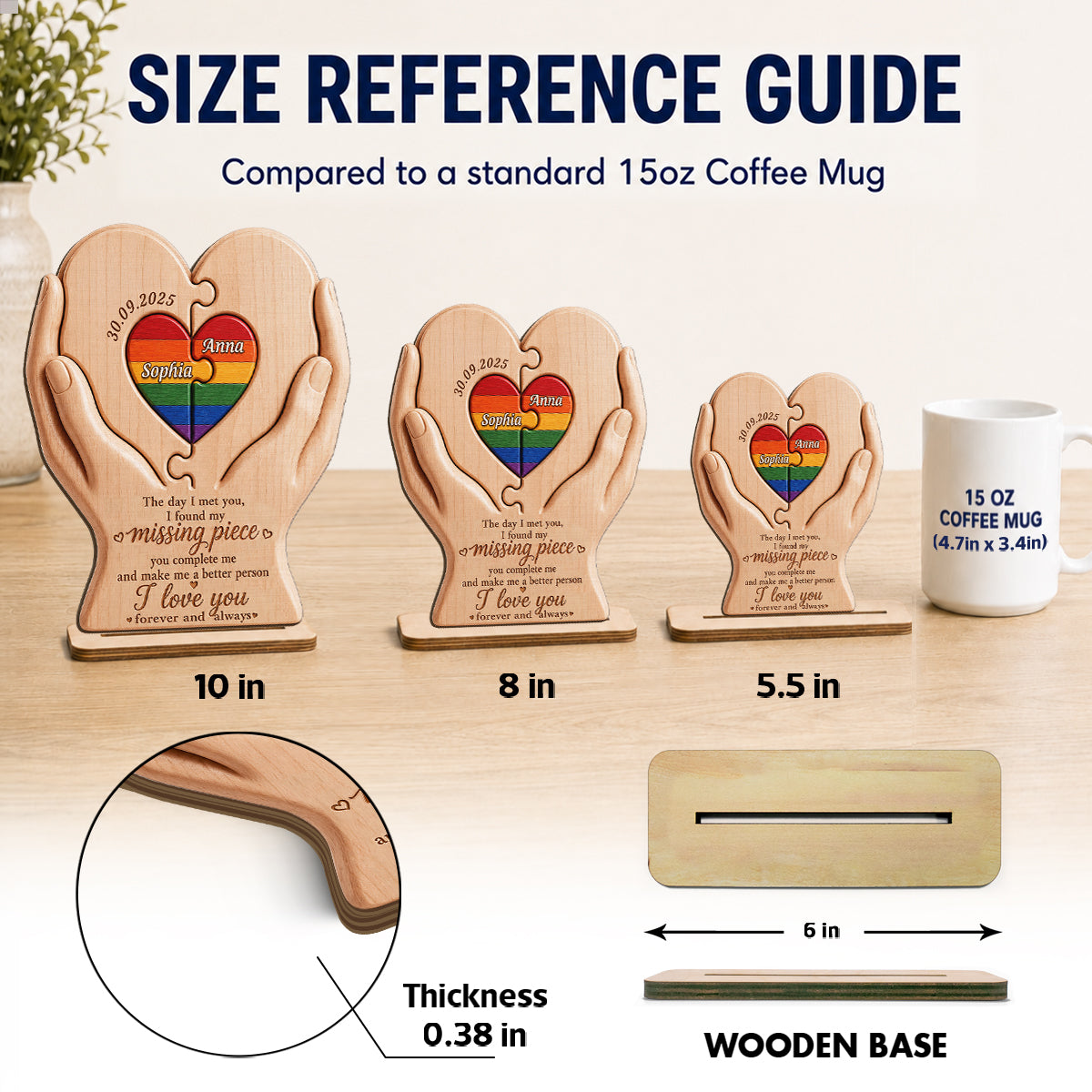 I Found My Missing Piece LGBTQ+ Couple - Personalized 2-Layered Wooden Plaque - Pride Month Decor, Gift for Her, Gift for Him
