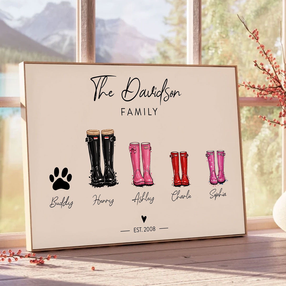 Custom Family Wellie Boot Print - Personalised Poster - Sentimental Mother's Day Gift for Mum, Heartfelt Keepsake Art