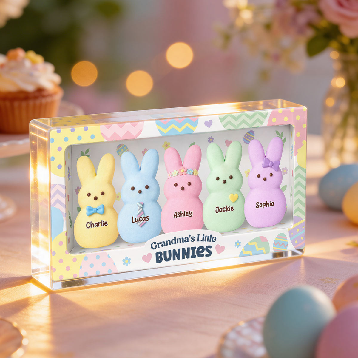 Grandma's Little Bunnies Custom Grandkids Names - Personalized Acrylic Block Plaque - Easter Decor Gift for Grandma, Mom