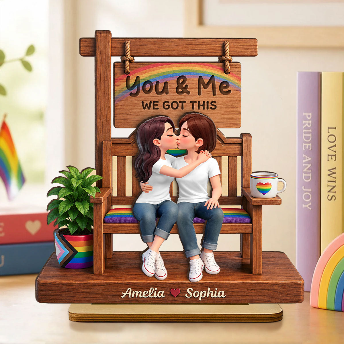 Pride Couple LGBTQ Romantic Love - Personalized 2-Layered Wooden Plaque - Gift For Couple, Happy Pride Month