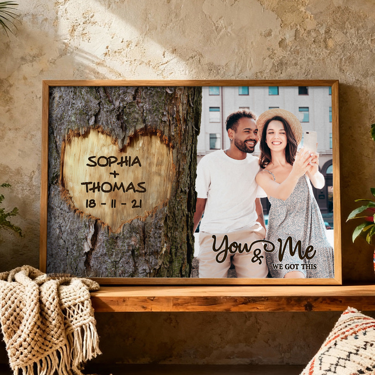 You & Me We Got This Couple Custom Photo Heart Carved Tree - Personalized Poster - Anniversary Gift, Valentine's Gift For Him, For Her