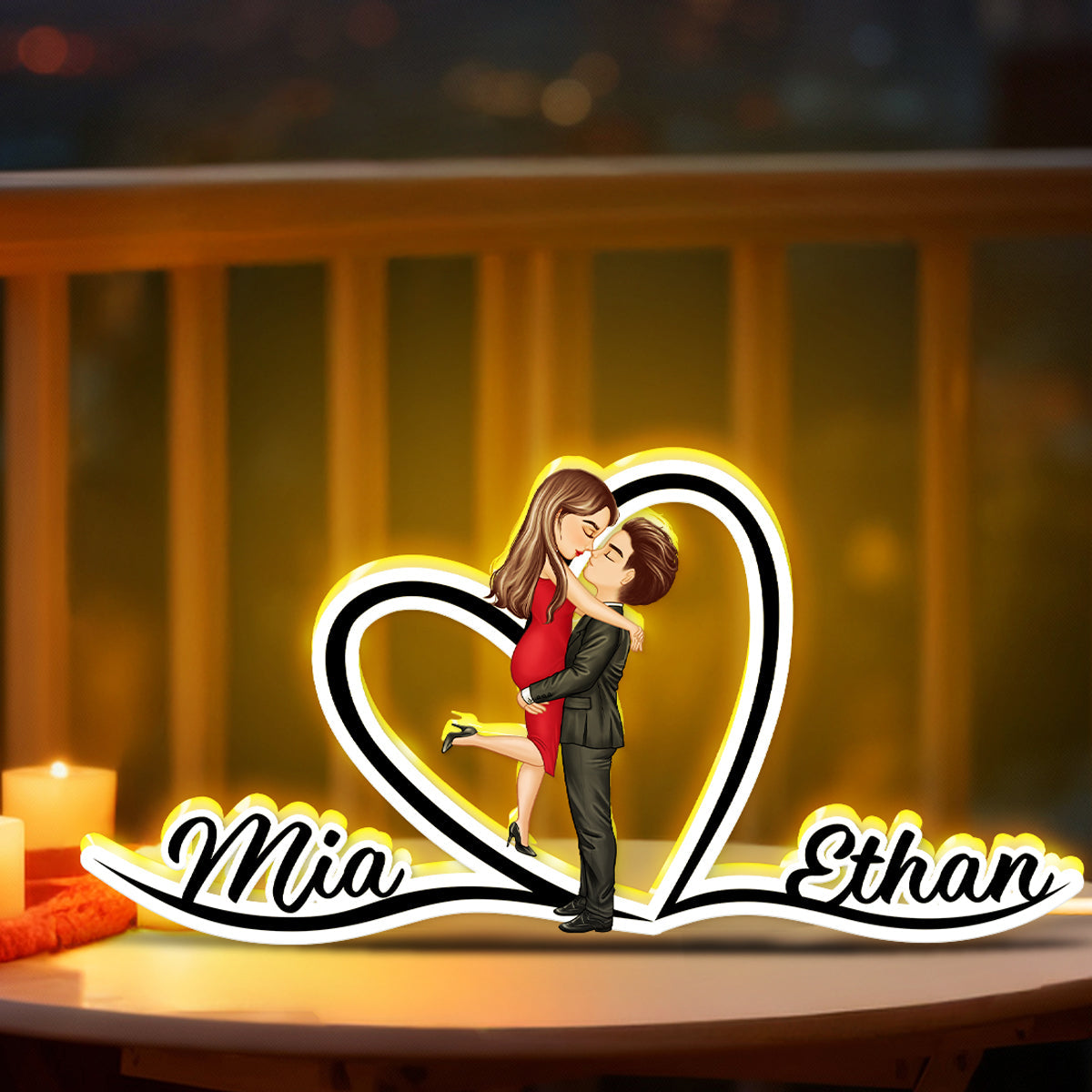 Couple Hugging Kissing Eternal Love - Personalized Light Box - Gift for Him, Gift for Her