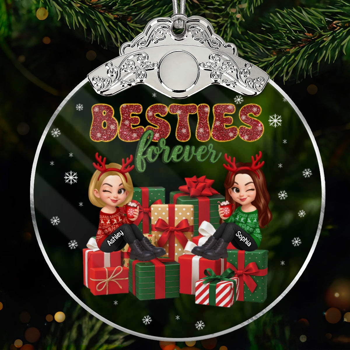 There's No Greater Gift Than Friendship Christmas - Personalized Glass Ornament With Silver Cap - Gift For Besties