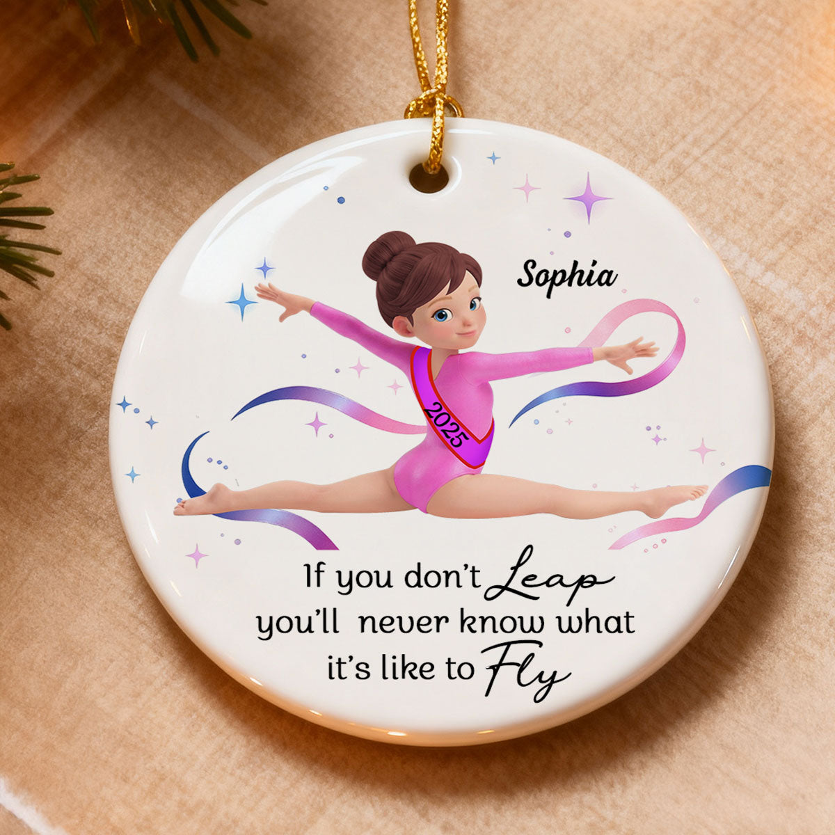 What It's Like To Fly Front Split Gymnastic Girl - Personalized Ceramic Ornament - Gymnast Gift For Daughter, Granddaughter
