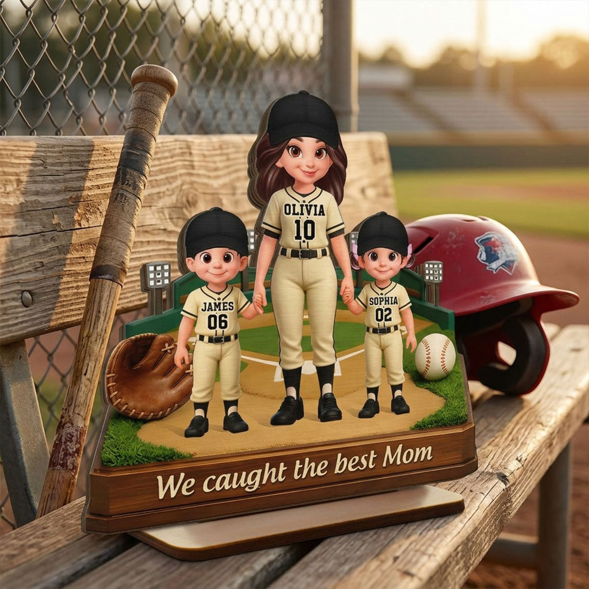 We Caught The Best Mom Baseball Field - Personalized 2-Layered Wooden Plaque - Mother's Day Gift For Baseball Mom