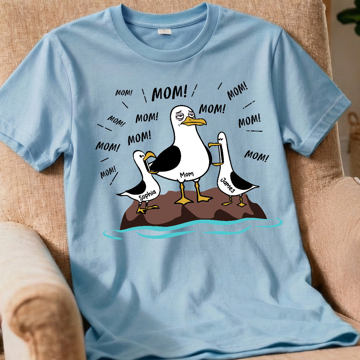 Mom Mom Mom Tired Seagull Mom With Kids - Personalized Shirt - Funny Mother's Day Gift For Mom