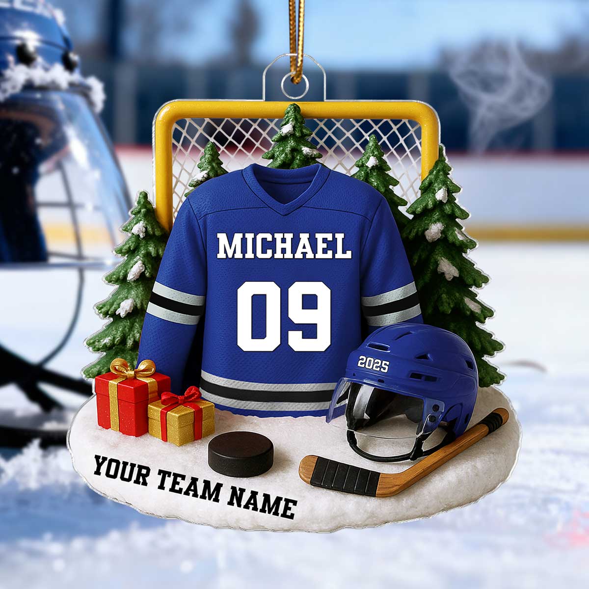 3D Effect Hockey Player Uniform - Personalized Acrylic Ornament - Christmas Gift For Hockey Players, Hockey Team