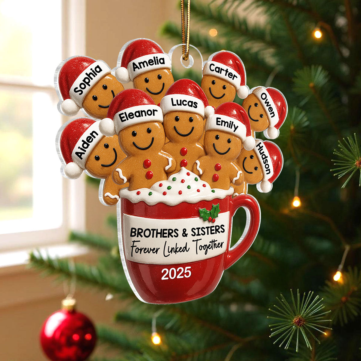 Gingerbread Brothers Sisters Siblings In Hot Cocoa Christmas Personalized Acrylic Ornament