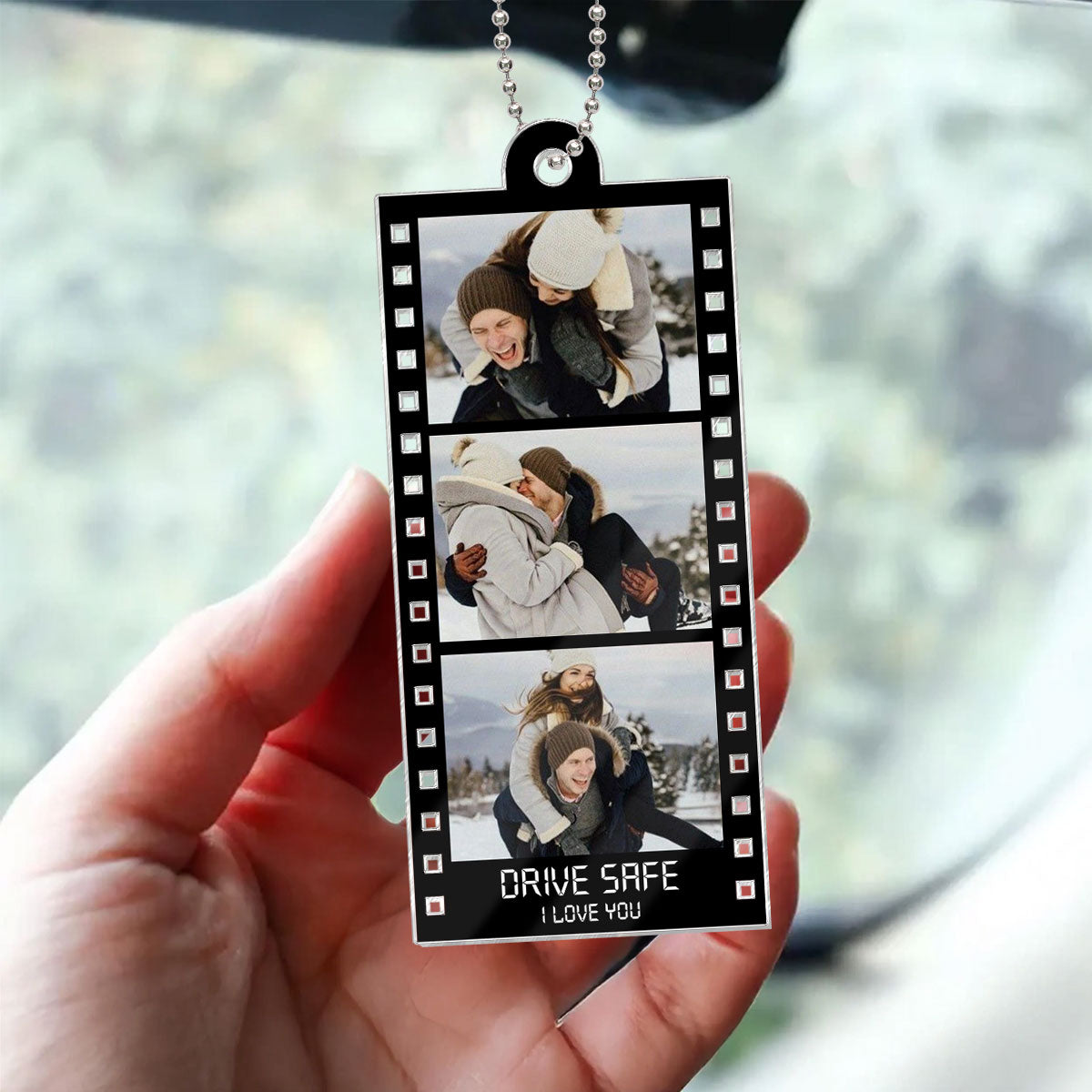 Drive Safe Couple Custom Photo Film Strip Style - Personalized Acrylic Car Ornament - Gift For Him, Gift For Her