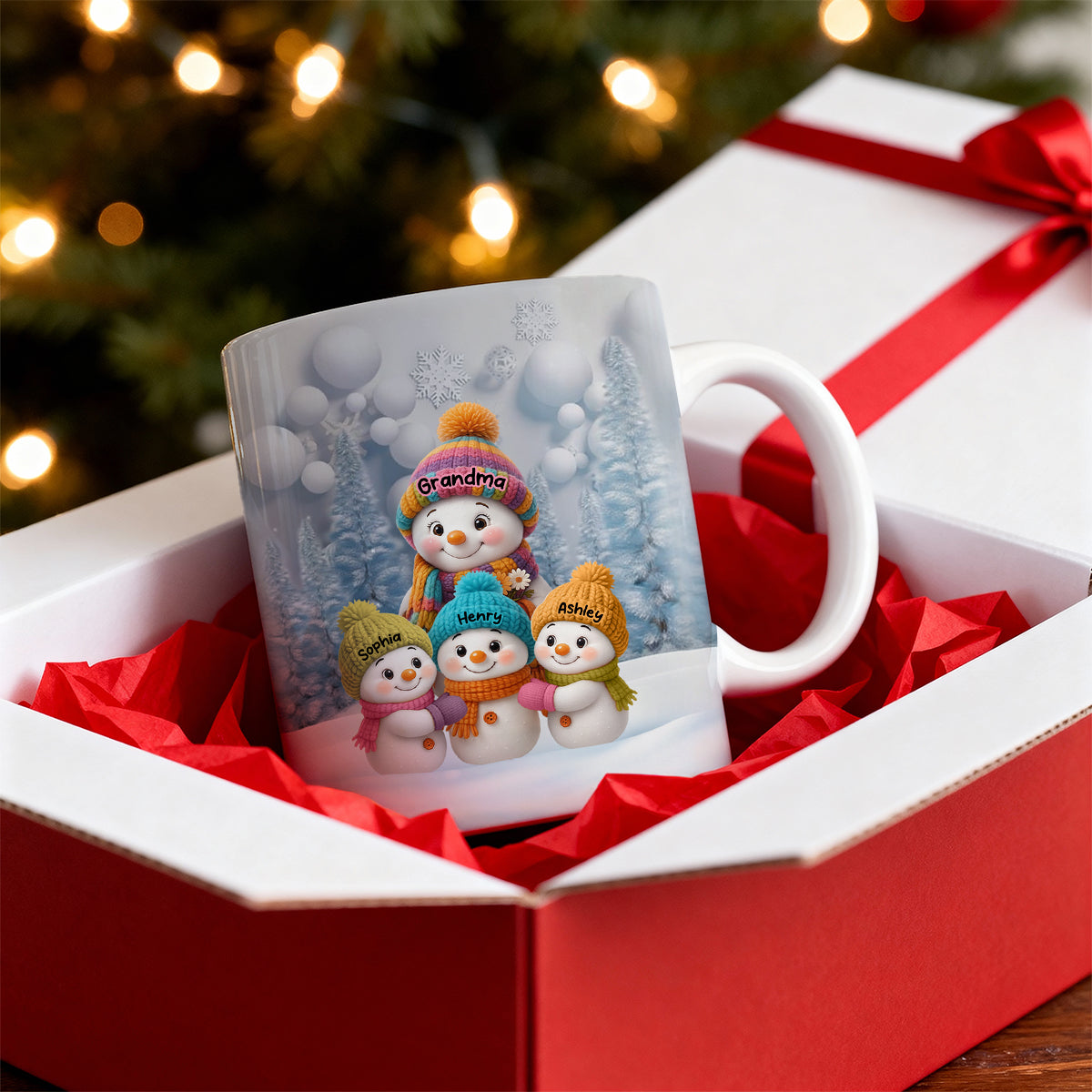 Christmas Blue Vibe Snowman Grandma Grandpa & Grandkids - Personalized Mug - Christmas Gift for Grandma Grandpa