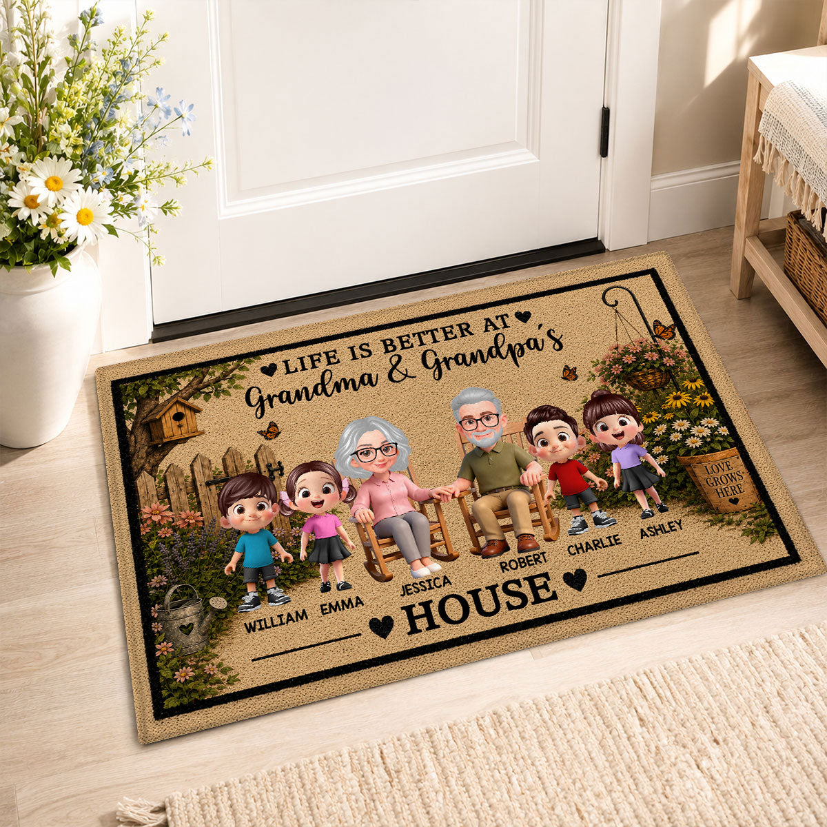 Life Is Better At Grandpa Grandma House - Personalized Doormat - Gift For Grandparents, Spring Summer Decoration
