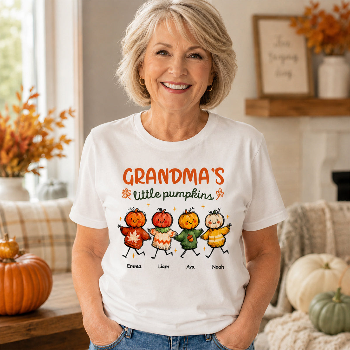 Grandma's Little Pumpkins Sweater Weather - Personalized Shirt - Trendy Fall Tee for Grandma